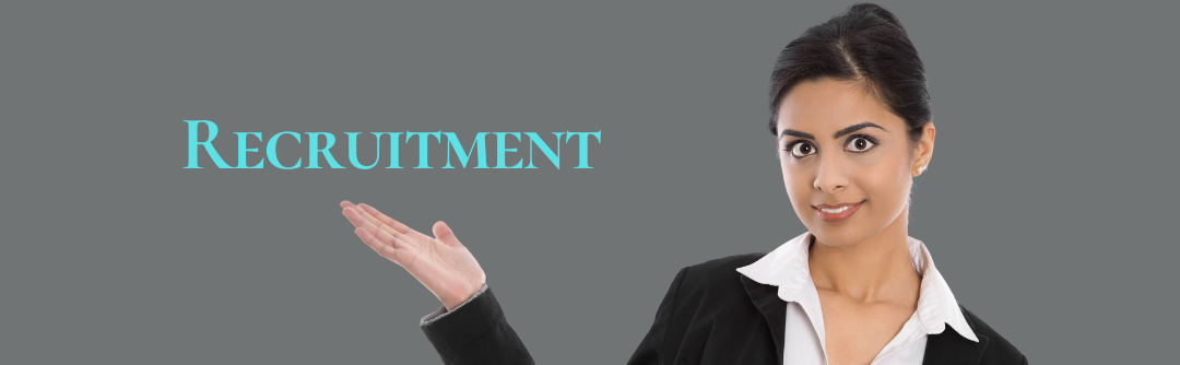 Woman pointing to 'Recruitment': Expert Hiring Solutions. HiRecruitment & Training